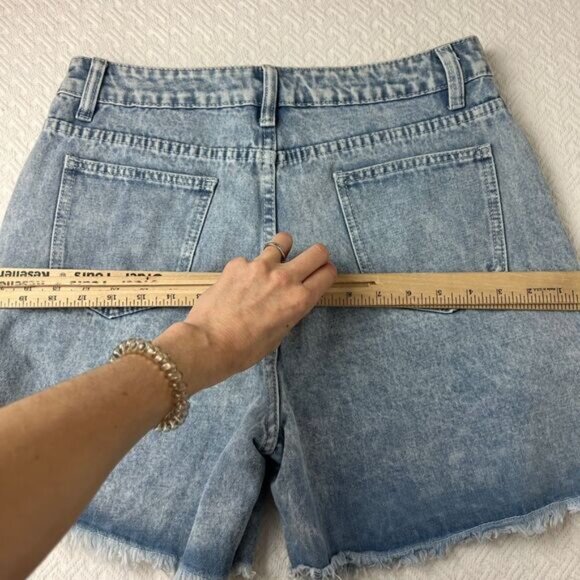 90s Y2K Style Women's Size Large Blue Jean Shorts Jorts Distressed Hem Mom - Picture 8 of 12